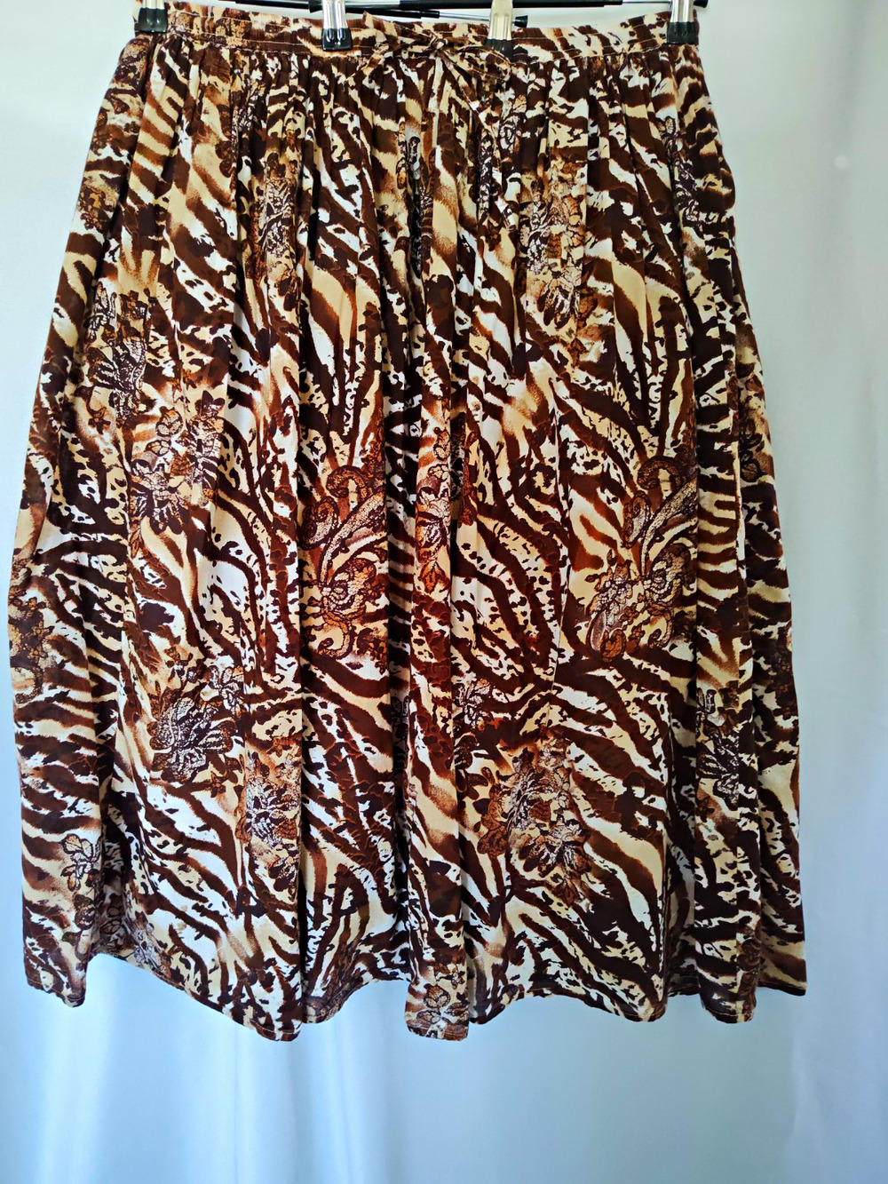 Jane Ashley L Cotton Animal Print A-Line Knee Length Skirt Elastic Waist